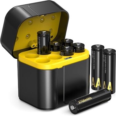 SURFOU Акумулятори Li-ion 4 AA + 4 AAA з зарядним пристроєм, 1300 мАг, висока ємність 1.5V, з інтегрованою коробкою для зберігання, 1600+ циклів, 8-зарядний пристрій з 4 AA 3700 мАг та 4 AAA 1300 мАг