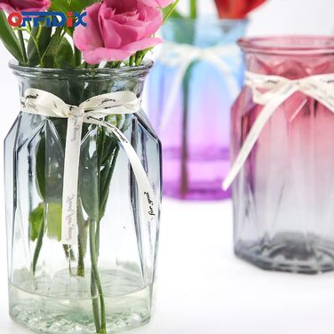 Скляна ваза OFFIDIX з градієнтом кольорів, багатоколірна, геометричний дизайн, для квітів, декору, весіль, свят, офісу або дому (прозора сіра)