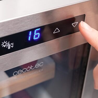 Cecotec Bolero GrandSommelier 830 CoolWood Wine Refrigerator, Thermoelectric, Quiet and High Performance, Adjustable Temperature: 8-18ºC, Touch Control Panel, Displays, Eco-friendly. (12 Bottles, Stainless Steel + Wood)