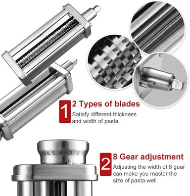 Насадка для приготування пасти Gdrtwwh для кухонного міксера KitchenAid, набір: ролик для тіста, різак для спагеті, ролик для локшини та щітка, нержавіюча сталь, ручний