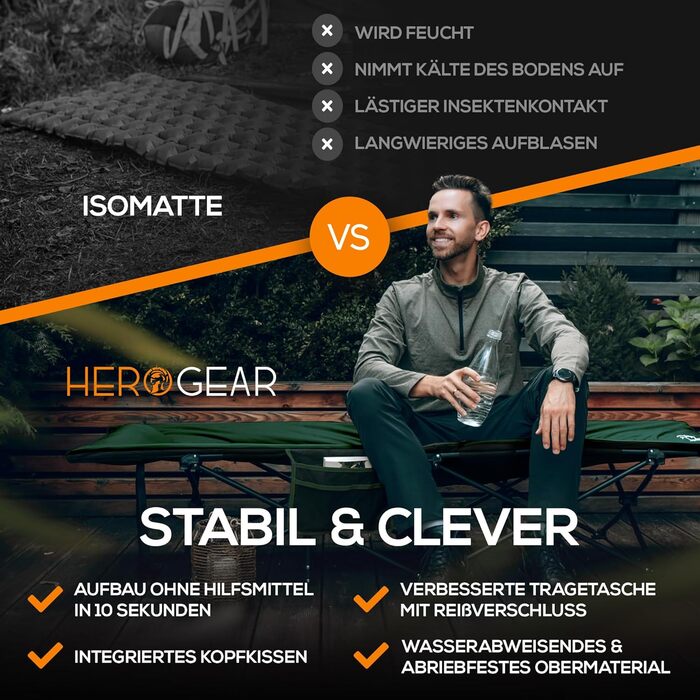 Килимок для відпочинку HEROGEAR: складаний, 190x67 см, з інтегрованим матрацом та подушкою, для кемпінгу, відпочинку на природі та подорожей