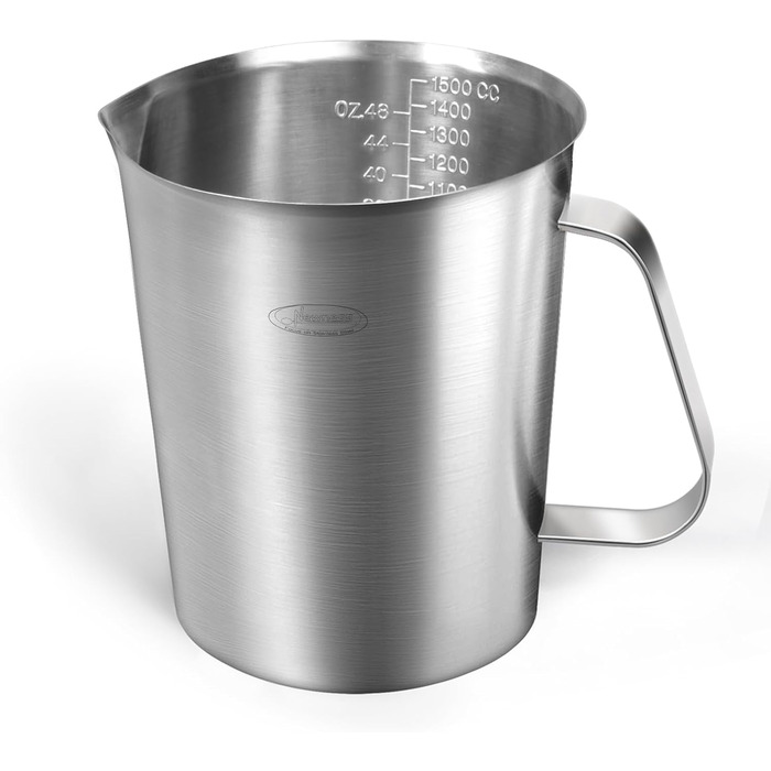 Newness Focus on stainless steel measuring cups, 1500 ml stainless steel measuring cup, improved, 3 types of markings, including ml, oz, and cup, stainless steel milk frothing cup with markings and handle