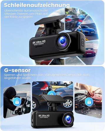 Відеореєстратор SIGRILL Dashcam Auto 4K+1080P з Wi-Fi, двоканальний, з карткою 64GB, нічне бачення, паркувальний режим, G-сенсор, запис по колу, підтримка до 256GB