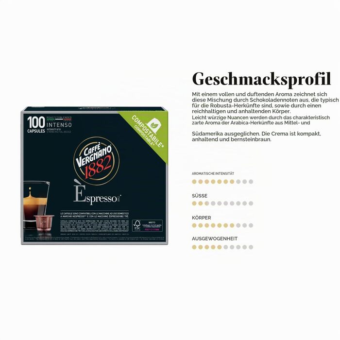 Капсули для кавомашини Nespresso Caffè Vergnano 1882 Intenso, 100 шт