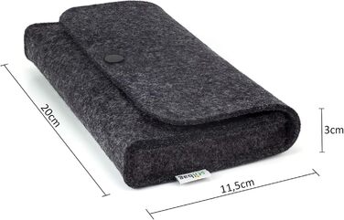 Wool felt bag for electronics accessories, anthracite, anthracite button