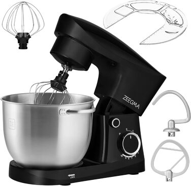Кухонний комбайн ZEEGMA PLANEET EASY 1500W, 5.2 л, 10 швидкостей, з набором насадок (міксер, гачок, вінчик), чорний