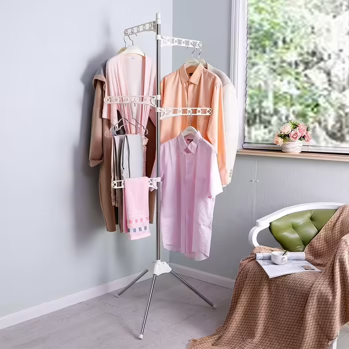 BAOYOUNI Folding Clothes Rack Clothes Drying Rack Garment Rack Clothes Rack Universal Clothes Dryer, with 5 Folding Clothes Hooks, Space-Saving, for Shirts, Blouses, Sweaters, Dresses