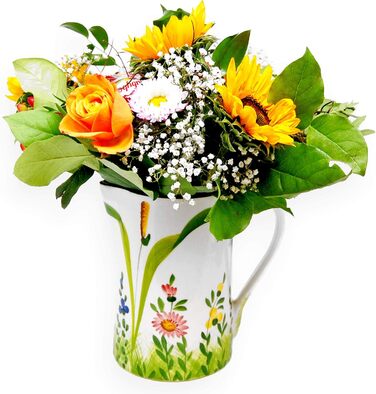 Handmade Italian Ceramic Pitcher Large, Jug with Wildflower Pattern, Pitcher with Handle Height 19 cm, Capacity 1.5 l