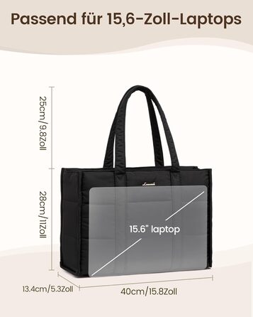 Сумка для ноутбука LOVEVOOK: велика містка сумка-шопер для жінок, сумка-тоут, робоча/аксесуальна сумка, для роботи, навчання, університету (15,6 дюймів, чорний+бежевий+коричневий)