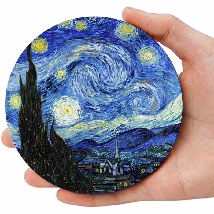 WOW DING Coasters for Drinks, Van Gogh Art, Ceramic Coasters – use 2 famous Van Gogh paintings, unique housewarming gifts, decoration