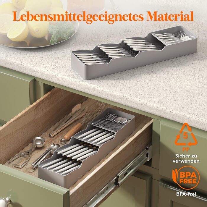 Органайзер для столових приборів Lifewit в шухляду, 4 відділення, 40 см, сірий (2 шт.)