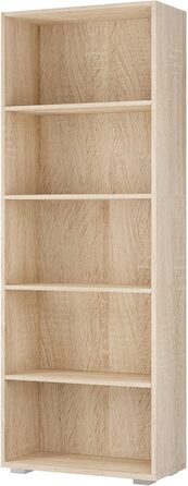 Книжкова шафа Casaria Vela 5 полиць 190x60x28 см, регульовані полиці, відкрита, дуб, для офісу та вітальні