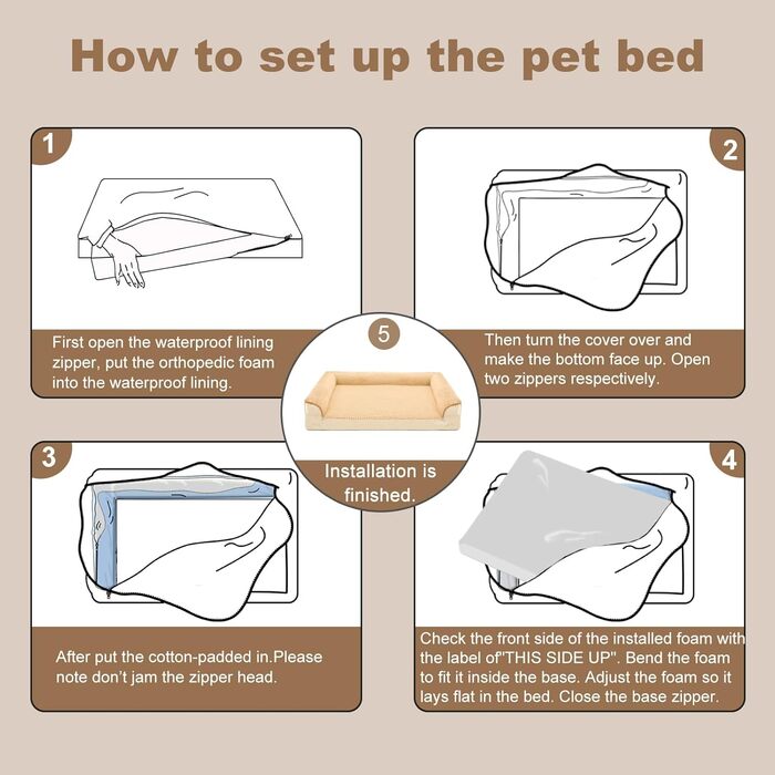 JOYELF Orthopedic Dog Bed for Large Dogs, Waterproof Foam Sofa with Removable, Washable Cover and Non-Slip Bottom for Small to Medium Dogs - (Medium - 70*52*16.5cm, Khaki)