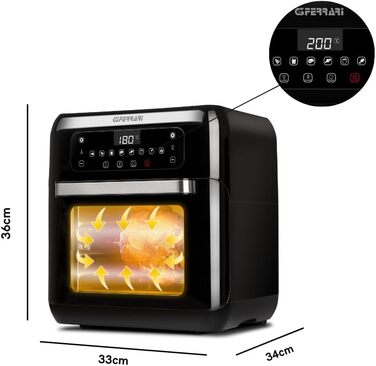 Фритюрниця без олії G3 Ferrari Friggisano Easy, 1500 Вт, 4.8 л, 6 програм, цифровий дисплей, білий/чорний