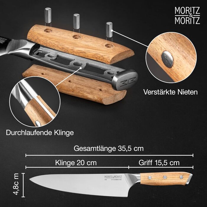 Ніж кухонний Moritz & Moritz Profi Küchenmesser 13 см - універсальний ніж для овочів, м'яса та фруктів, з ергономічною ручкою з акації, німецька сталь (базовий набір)