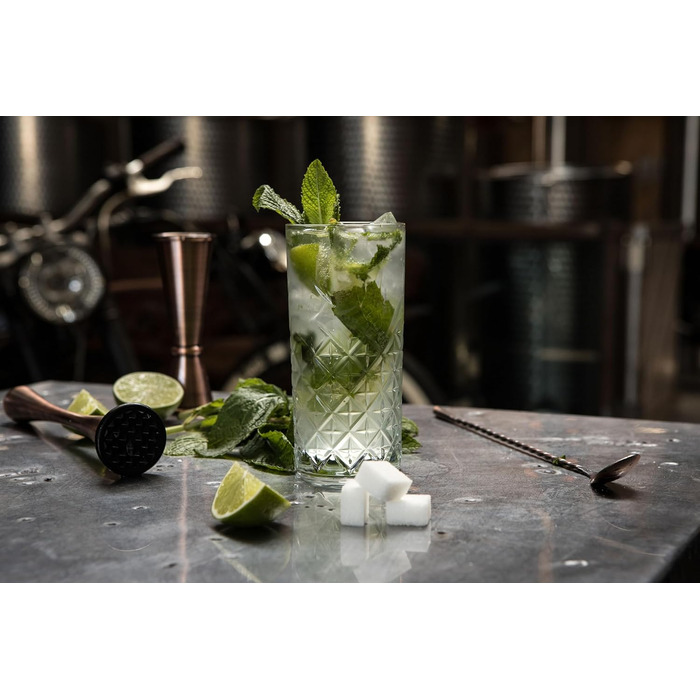 Набір для коктейлів Mint&Mortar 7 предметів з бамбуковим підставкою, з нержавіючої сталі, міксологія, барменський набір з барними інструментами для дому та професійного використання, ідеальний для Мартіні/Маргарити, 680 мл, міксер (Чорний) (Шліфоване мідь