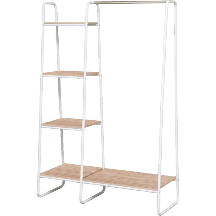 Iris Ohyama Clothes Rack with Wooden Shelves, 4 Levels, White, Modern Design, Robust Frame, Non-Slip, For Bedroom, Studio, Closet, Clothes & Shoes, Laundry Rack, Easy Assembly