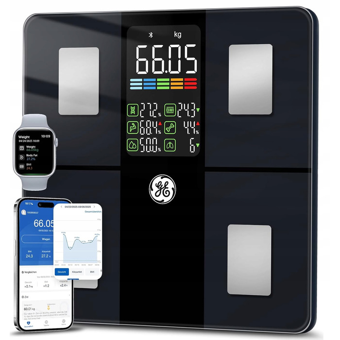 Розумні електронні аналітичні ваги GE з Bluetooth, визначення ІМТ, до 180 кг