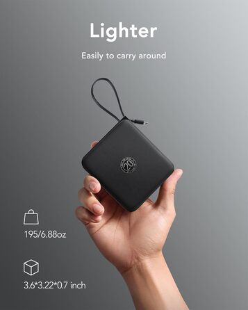 Power Bank VRURC 10000mAh з кабелем: компактний павербанк USB-C, швидка зарядка 22.5W, LED-дисплей, сумісний з iPhone, Huawei (зелений, чорний)