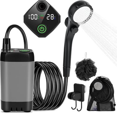 Портативна душова кабіна для кемпінгу GuKKK з насосом, акумулятором 7800mAh та індикатором температури, 2м шланг, регульована насадка, для подорожей