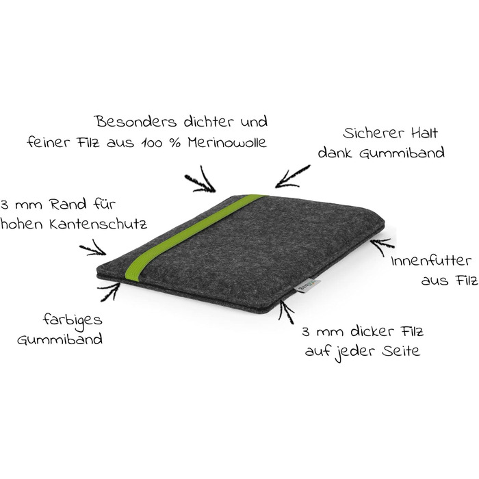 Чохол для Kindle Paperwhite 7 (Amazon) | Шкіряний чохол з ворсового фетру, Made in Germany (Антрацит - зелений)