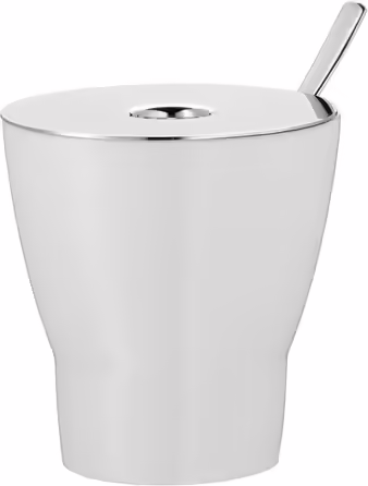 WMF Barista Sugar Bowl with Spoon, 130g, Porcelain, Polished Cromargan Stainless Steel, Spoon & Pouring Spout, for Granulated and Cubed Sugar