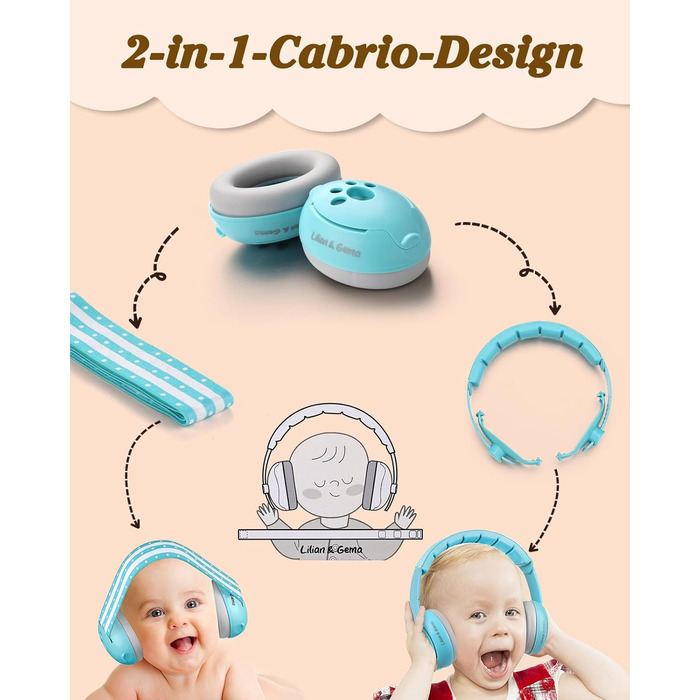 Навушники для захисту від шуму Lilian&Gema для немовлят - 2 в 1, блакитні