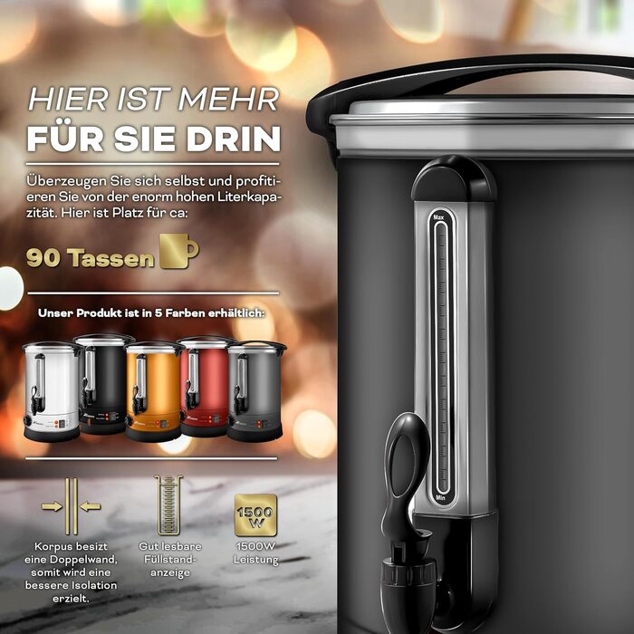Glühwein Cooker 6.8L / 1500W Canning Machine made of Stainless Steel Glühwein Kettle Glühwein Machine Hot Beverage Machine Hot Water Dispenser (30 Liter, Grey)