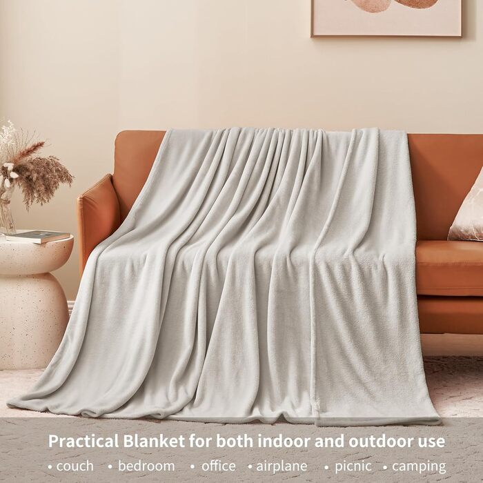 Тепла флісова ковдра Aisbo 150x200 см - м'яка ковдра для дивана, плед в вітальню, теплий плед для зими (150 x 200 см, Бежевий)