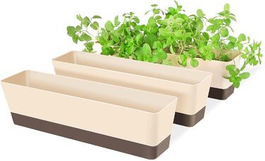 SUREAM Прямокутний квітковий ящик для трав і сукулентів, 3 шт., 40,6×9,5 см, пластикові горщики з піддоном для підвіконня, балкона, саду, дому та офісу