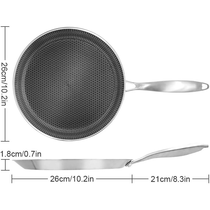Сковорода для млинців з нержавіючої сталі 26 см з антипригарним покриттям, індукційна сумісність