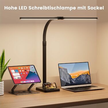 APMIEK LED Настільна лампа для офісу та дому, 24W, 76 см, з регульованим кутом нахилу, 3200K-6500K, захист для очей, чорна з підставкою
