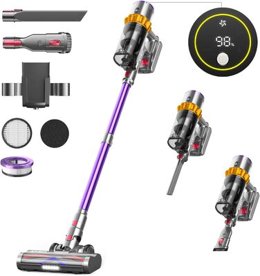 Anyson 45000Pa/550W/70Min Cordless Vacuum Cleaner, 1.6L Battery Vacuum Super Quiet, Self-Charging Cordless Vacuum with LED Display/Anti-Tangle Brush, Stick Vacuum for Hard Floors, Carpets, and Pet Hair