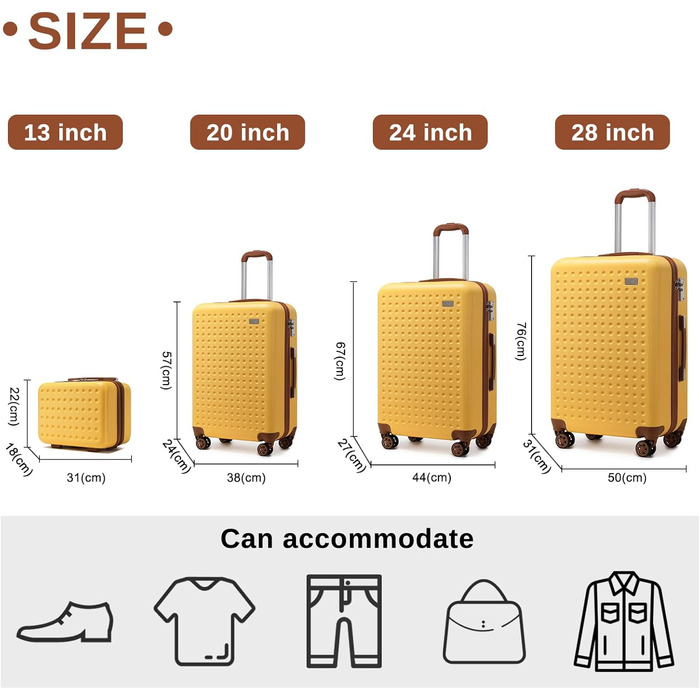 Валіза KONO з ABS-пластику, 67 x 44 x 27 см, з TSA-замком, 4-SET (блакитний/жовтий)