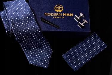 Набір аксесуарів для чоловіків Modern Man: метелик, краватка, хустка та затикачі, синій
