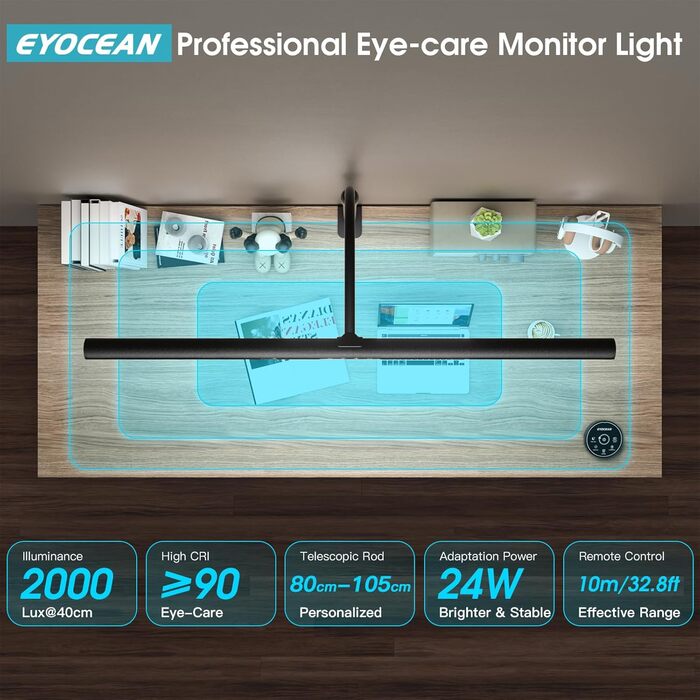 LED лампа настільна EYOCEAN 24W, 80 см, з керуванням жестами, регульоване денне світло, захист очей, для офісу, читання, архітекторів, дизайнерів, матовий чорний