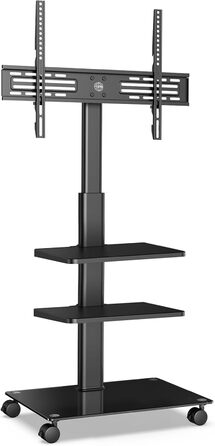 FITUEYES Rolling TV Stand with 3 Shelves - Adjustable Height & Swivel - Fits 32-60 Inch TVs (up to 30kg, VESA 600x400)