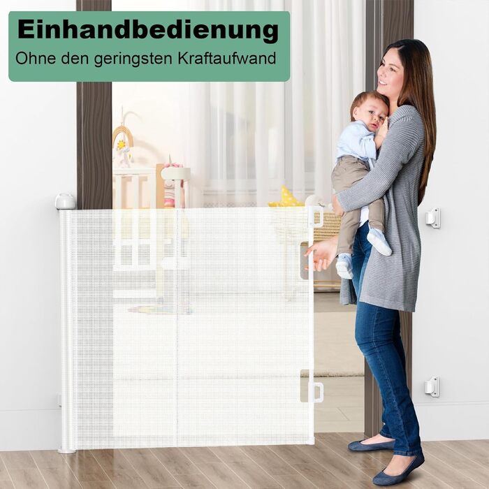Adjustable Baby Gate with Lock - Expandable Pet & Baby Safety Fence, 150cm Wide, 83cm High, No Drill Installation, Automatic Latch