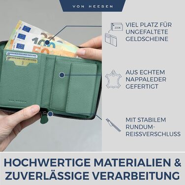 VON HEESEN гаманець із натуральної шкіри з RFID-захистом, бірюзовий, для чоловіків та жінок, з монетницею
