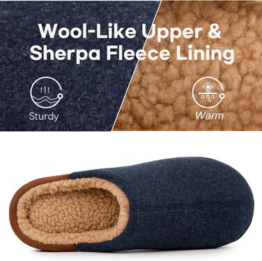 Чоловічі халати-тапочки LongBay з м'якою піною Memory Foam та Sherpa підкладкою, теплі халати для дому та вулиці (44 EU, Navy Blue)