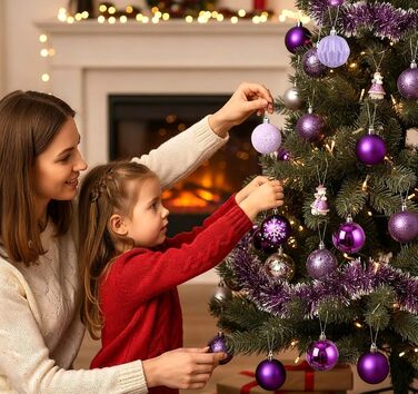 40 Штучних Різдвяних Кулі Прозорі з Кришкою, 6 см, Різдвяні Кулі з 5 Різними Дизайнами, Пластикові Кулі для Ялинки, Вікна, Внутрішнього та Зовнішнього Декору (Фіолетовий)