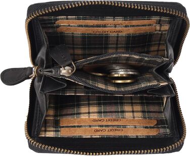 Benthill Wallet Women's Small Genuine Leather | Wallet with RFID Protection | Slim Flat Card Holder with Zipper & 6 Card Slots, Color: Black
