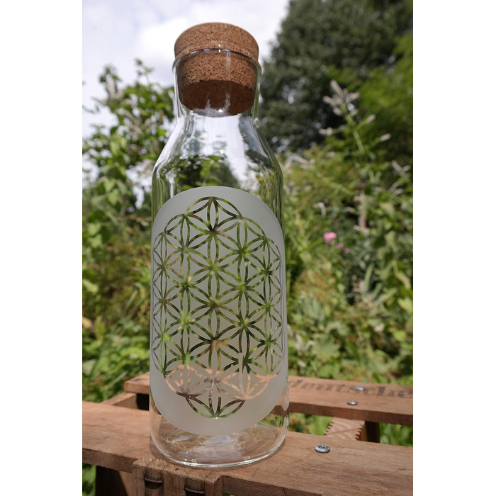 1.0L Carafe with the Flower of Life and cork stopper ~ FREIGLAS ~ Water jug, Flower of Life, engraving