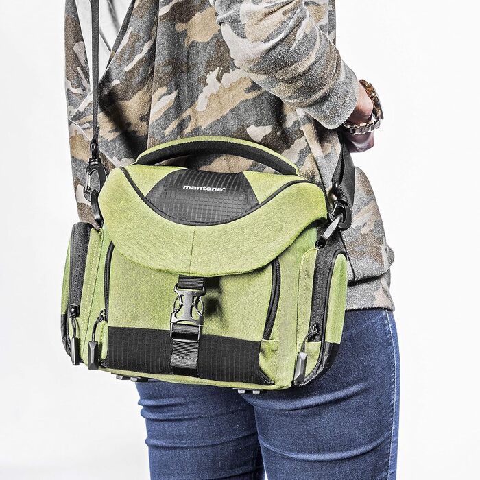 Сумка для камери Mantona Premium - для камер DSR & DSM з об'єктивом (з захистом від пилу, регульованим внутрішнім відділенням, м'яким ременем) (середня, зелена)