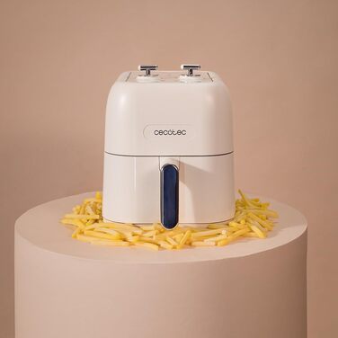 Cecotec Oil-Free Hot Air Fryer 5 L Cecofry Antique 5000. Air Fryer. 1500 W, Digital, Retro Design in Beige, PerfectCook Technology, 80-200 ºC, Adjustable Time, Removable Parts Bianco