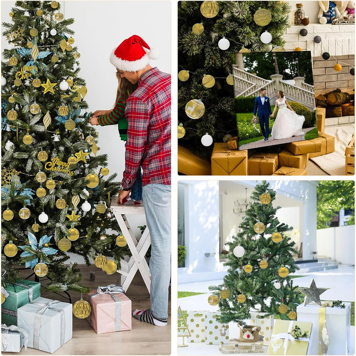 Набір прикрас для ялинки Aufun 108 шт. Преміум якість, пластик, з верхівкою, ялинкові кулі, зірки, безпечні прикраси, ялинкові кулі багаторазового використання, декор для ялинки (шампань, срібло)