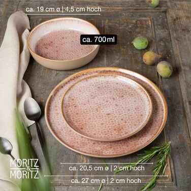 Moritz & Moritz TERRA 36-Piece Dinnerware Set for 12 People - Plate Set in delicate Terracotta made from high-quality porcelain - Dinnerware set for 12 people, consisting of 12 dinner plates, dessert plates, and bowls each. Terracotta 36-piece dinnerware set.