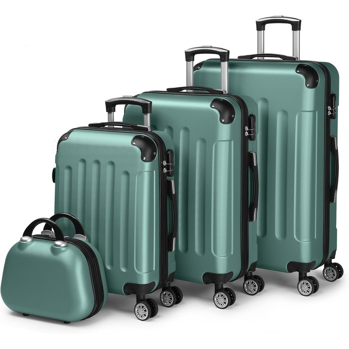 Набір валіз LALAHO 4 шт. з косметичками, з ABS пластику, рожевого кольору (Турквіс, смужки)