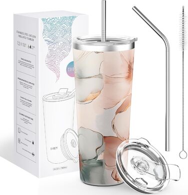 Термос THILY 780 мл з нержавіючої сталі, 2 шт. (Золотий мармур + Синій мармур) – ізольований, для кави та напоїв