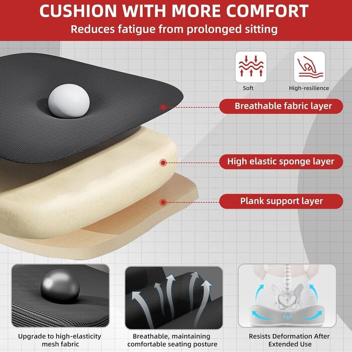 Офісне крісло для комп'ютера з регулюванням висоти, підлокітниками, сітчастою спинкою, функцією гойдання та підтримкою попереку, чорне (для офісу та дому)